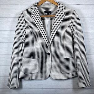 Talbots Medium Women’s Black & Ivory White Check Blazer jacket button pockets